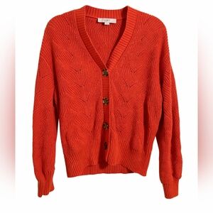 ❤️ LOFT Red Cable Knit Button-Front Cardigan | Size Large | 100% Cotton